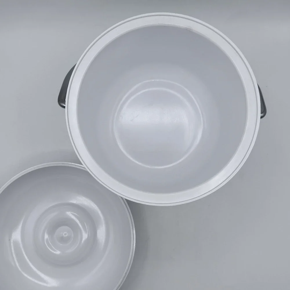 Vintage White Melamine Plastic Ice Bucket Metal Holder‎ Retro